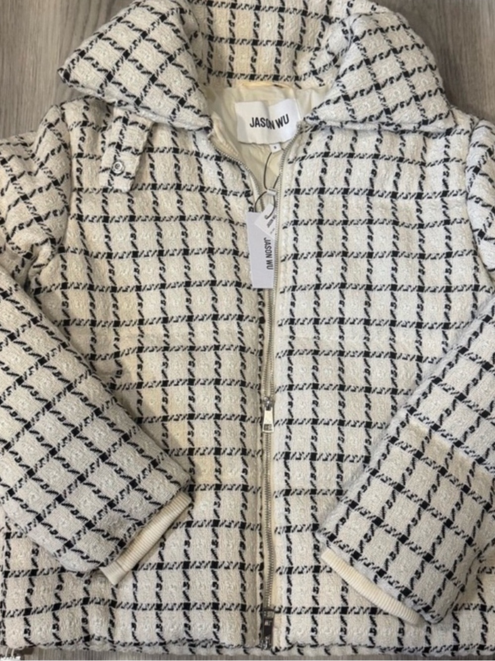 Jason Wu Cream and Black Bouclé Zip-Up Jacket